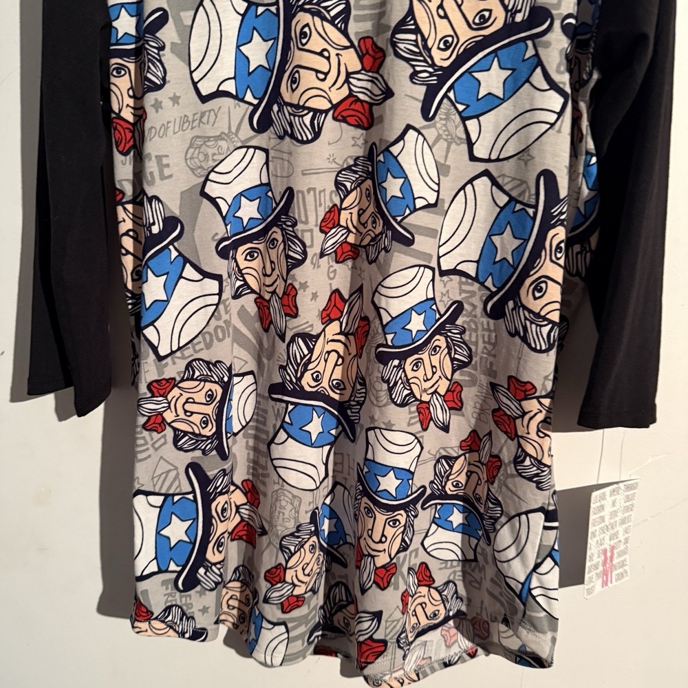 LuLaRoe Women's Black - Gray Uncle Sam Patriotic Print Randy Shirt Size Medium - Picture 3 of 6